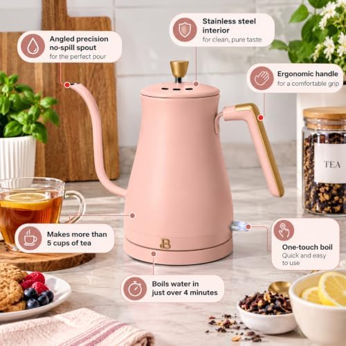 Beautiful Electric Gooseneck Kettle, 1 Liter, 1200W, Stainless Steel Interior, Fast Boil, Precision Pour Spout, Auto Shut-Off & Boil-Dry Protection (Pink) - Image 7