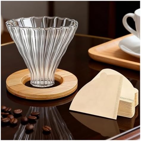 Glass Pour Over Coffee Cone With Bamboo Stand, Drip Maker Funnel,Glass Dripper/Filter With Coffee Filters Set(Acid and alkali resistant pump) - Image 2