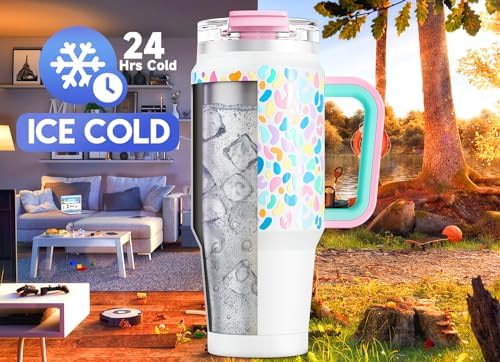 Meoky 32 oz Tumbler with Handle, Insulated Tumbler with Lid and Straw, Stainless Steel Travel Mug, Keeps Cold for 24 Hours, 100% Leak Proof, Fits in Car Cup Holder (Leopard) - Image 2