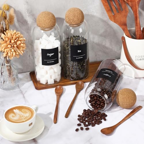 Suclain 3 Pcs Coffee Storage Jar with Ball Cork Lid Spoon, 41 oz - Image 5