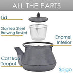 Hokkaido Cast Iron Enamel Teapot With Stainless Infuser, Dark Grey, 67 Ounces - Image 4