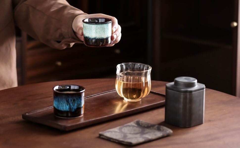 Japanese Tea Cups Set of 6, Ceramic Teacups, 2.5Oz Ceramic Handleless Cup Set, Demitasse Cups 2.5 Ounces Expresso Cups Coffee Mugs (mixed interior&exterior) - Image 5
