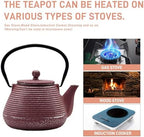 20.3oz Small Cast Iron Teapot, SECHUDO Tea Kettle for Stovetop Safe Coated with Enameled Interior, Tea Pot with Stainless Steel Infuser for Loose Tea (Pink Pinstripe Pattern) - Image 3