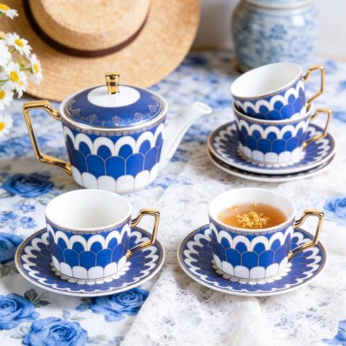 Porcelain Tea Set with Teapot, Teacups, Saucers and Spoons, NX052 - Image 6