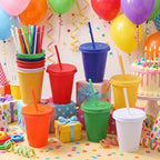 Sieral 30 Pack Reusable Plastic Cups with Lids Straws,Bright Colors - Image 2
