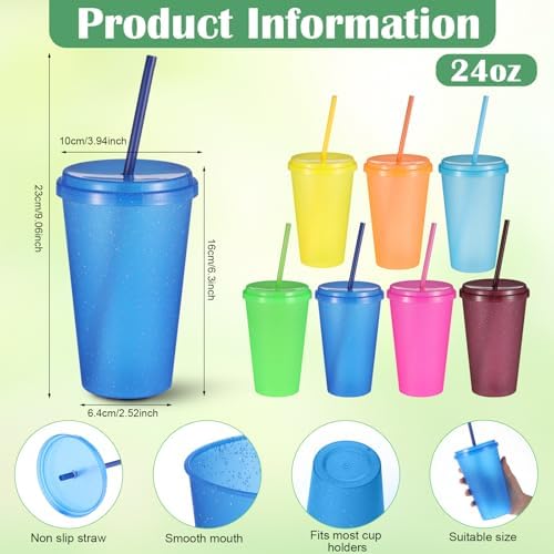 Honeydak 30 Pack Plastic Tumblers with Lids and Straws Bulk, Retro Color - Image 3
