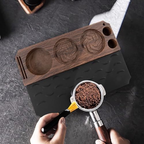 Wood Grain Espresso Tamper Mat Station for 51mm 53mm 58mm Portafilter, Non-Slip Silicone Coffee Tamping Base with Card Slot, Walnut Finish Press Dispenser Holder for Home for barista - Image 4