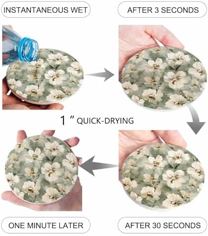 Coaster for Drinks 4 Pack,Spring Waterclor Blooming Floral Absorbent Round Ceramic Stone with Cork Base,Garden Natural Flower Art Drink Coaster Cup Mats for Home Dining Coffee Tables - Image 3