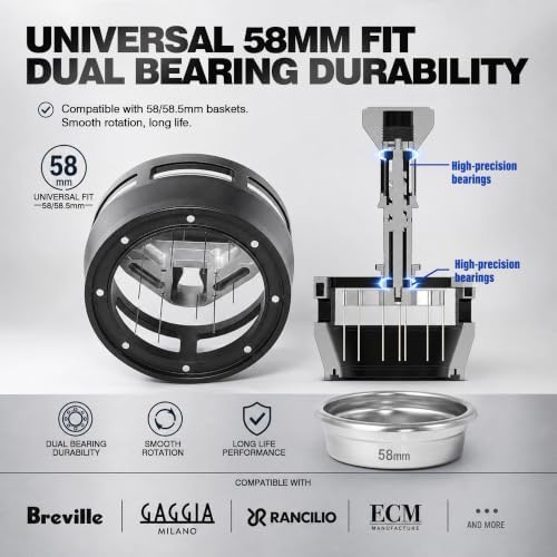WDT Tool Rotary Espresso 58mm, Needle Distributor with Press & Spin Mechanism – 14 Ultra Fine 0.25mm Needles, Retractable Storage for Espresso Basket - Image 6