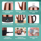 Euro Cuisine PER04 Stainless Steel Electric Coffee Percolator, 4 Cup, Polished Copper Finish, Dripless Gooseneck Spout, Clear Glass Knob, Brewing Indication, Keep-Warm Function, Detachable Cord - Image 3