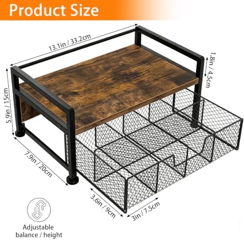 Tea Bag Organizer, Wooden Tea Box with Drawer and Top Tray, Rustic Brown - Image 3