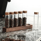 UPKOCH 1 Set Glass Coffee Beans Storage Tubes Coffee Bean Cellar with Wooden Stand Single Dose Vials for Tea Spices - Image 5