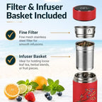 Farasi Tea Infuser for Loose Leaf Tea Smart Water Bottle with Fahrenheit Temperature Display, Stainless Steel Insulated Coffee and Fruit Tea Infuser Bottle - Red Floral Travel Tea Mug 15 oz - Image 5