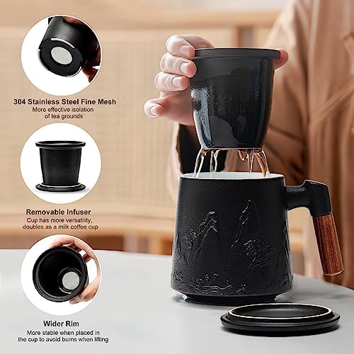 suyika Ceramic Tea Cup with Infuser and Lid 15.2 oz / 450 ml - Image 2