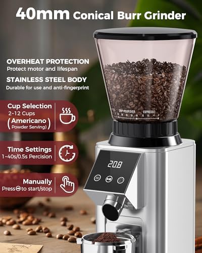 Tuni G1 Conical Burr Coffee Grinder With Coffee Knock Box(Silver) - Image 3