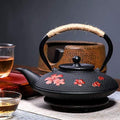 900ml Flat Japanese Cast Iron Teapots Tetsubin Tea Kettle with Stainless Steel Infuser/Strainer Set, Anti Rust Enameled Interior(Color:A) by MGEMJMJ