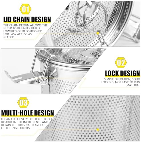 Stainless Steel Seasoning Strainer Cooking Spice Filter Loose Leaf Tea Infuser with Chain Hook for Home Restaurant, 5.5x6.3 Inch - Image 3