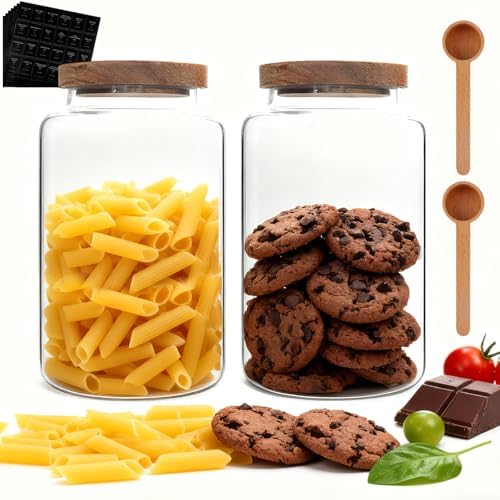 Glass Coffee Jar with Wood Lids Spoon Labels Clear Coffee Ground Canister set of 2,Borosilicate Glass Food Containers for Spice Cookies Sugar Tea Bar (2800ml/94oz-2 pack-with spoon) - Image 6