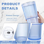 8 Pcs 20oz Acrylic Ribbed Tumblers with Lid and Straws Blue Plastic Reusable Iced Coffee Cups with Lid Unbreakable Vintage Ribbed Drinking Glasses Tumbler for Juice Smoothie Beverage with Clean Brush - Image 5