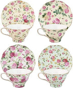 Gracie China by Coastline Imports Rose Chintz 8-Ounce Porcelain Tea Cup and Saucer, Set of 4 - Image 3