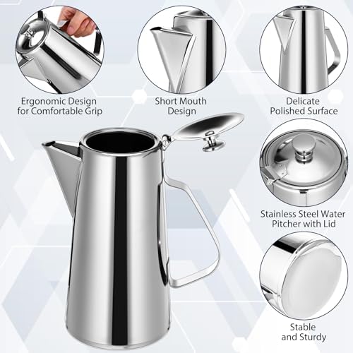 Honeydak 3 Pcs Stainless Steel Pitcher with Lid 2 Liter Stainless Steel Kettle Metal Cold Water Pitcher Large Capacity Tea Kettle Jug Beverage Dispenser with Handle for Home Restaurant Office (Sliver) - Image 4