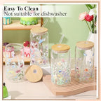 Mumufy 24 Pcs Pastel Wildflower Glass Cup, 16oz Tumbler Mug with Bamboo Lid - Image 4