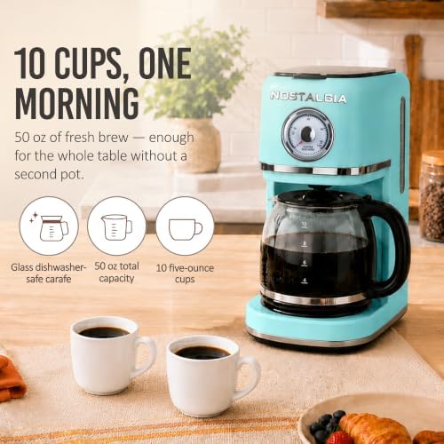 Nostalgia Classic Retro 10 Cup Coffee Maker, Aqua - Image 3