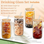 12 Set Christian Gifts Bulk 16oz Can Shaped Glass Cup with Lids Straws - Image 6