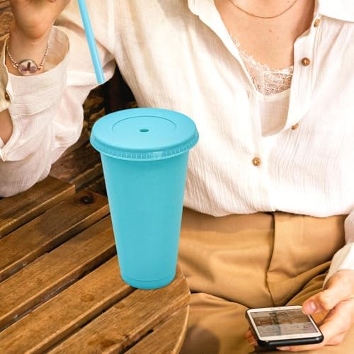 YOUKE OLA 72 Pack Glitter Plastic Cups with Lid and Straw, 24 oz Bulk Reusable Cup for Coffee Cup for Adult Birthday Party (Mix Color) - Image 6