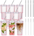 8 Pcs 20oz Acrylic Ribbed Tumblers with Lid and Straws Pink Plastic Reusable Iced Coffee Cups with Lid Unbreakable Vintage Ribbed Drinking Glasses Tumbler for Juice Smoothie Beverage with Clean Brush by SMAODSGN