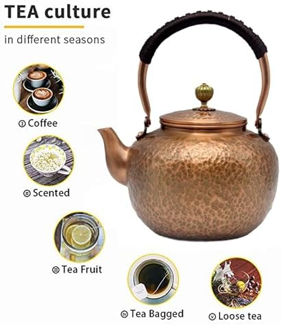 50.7oz Elegant Chinese Style Copper Tea Kettle For Stovetop, Non-Coating Pure Copper Teapot with Stainless Steel Infuser For Loose Tea, Large and Solid Tea Pot(1500ml) - Image 3