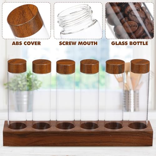 Zerodeko Glass Coffee Bean Storage Tubes and Wooden Display Stand with Lids - Image 7