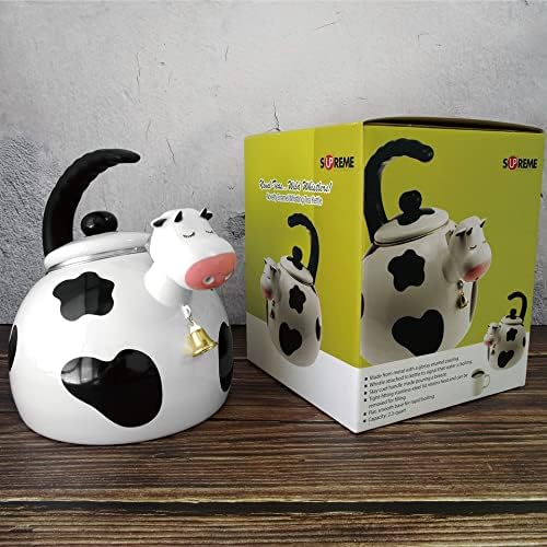 Whistling Tea Kettle for Stove Top Enamel on Steel Teakettle, Supreme Housewares Cow Design Teapot Water Kettle Cute Kitchen Accessories Teteras (2.3 Quart, Cow) - Image 3