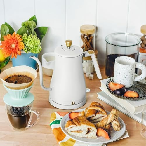 1 Liter Electric Gooseneck Kettle with Precision Pour Spout, Auto Shut Off, Cordless Design, 1200W (White Icing) - Image 2
