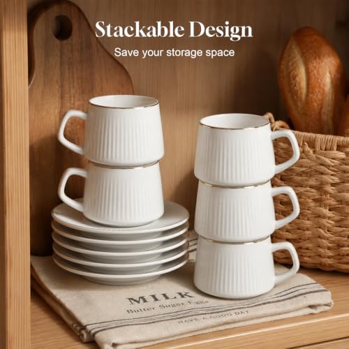 3.4oz Porcelain Espresso Cups & Saucer Set of 6, Turkish Coffee - Image 4