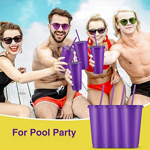 Amyhill 24 Pcs 24 oz Reusable Cups with Lids and Straws, Purple - Image 6