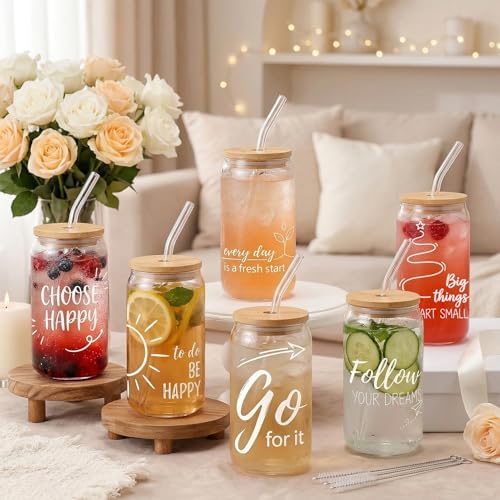 Glass Cups with Lids and Straws, 6Pack, 16oz, Inspirational Health - Image 6