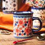 Ceramic Latte Mug Set of 4, 15.5oz Hand Painted Porcelain Coffee Cups With Handle for Tea/Milk/Cocoa - Modern Retro Design For Any Kitchen. Microwave and Dishwash Safe (Assorted Colors) - Image 6