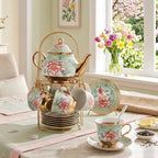 Zhehao 20 Pcs Porcelain Tea Set for Adult, with Metal Holder, Fresh - Image 5
