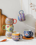 HENXFEN LEAD Large Boho Ceramic Coffee Mugs Set of 6, 20 oz - Image 4