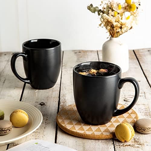 AmorArc 16 oz Coffee Mugs Set of 6, Large Ceramic Matte Black Coffee Cups - Image 5
