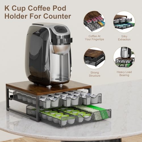 Coffee Pod Holder For Counter, 3 Pull-Out 72 K-Cup Holder Drawer, Wooden Cafe Pods Storage Organizer with Sliding Drawers for Coffee Station, Home, Kitchen, Office, Dorm (Antique Finish) - Image 4