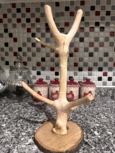 Rustic Oak Branch Mug Tree Holder, Handmade Wood Coffee Cup Stand - Image 4