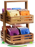 Acacia Wood Tea Bag Organizer, 360° Rotating 2-Tier Storage Holder with 8 Compartments, Holds 80+ Tea Bags for Kitchen Countertop, Tea Station, Home Decor by YEZHEXI