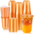 tchrules 100 Set 16oz Orange Plastic Iced Coffee Cups with Lids & Straws by TCHRULESHOME