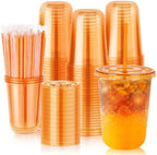 tchrules 100 Set 16oz Orange Plastic Iced Coffee Cups with Lids & Straws by TCHRULESHOME