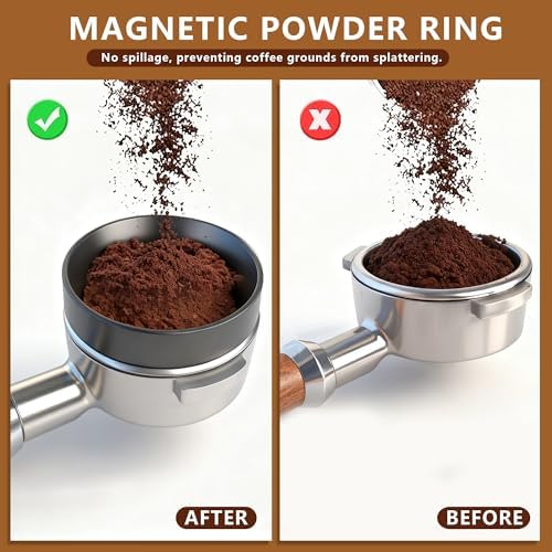 8 PCS Espresso Accessories Kit, 51mm Spring Loaded Espresso Tamper Kit with Wood Espresso Tamping Station, WDT, Stainless Steel Distributor, Dosing Funnel, 2 Puck Screen, Brush (51mm) - Image 6