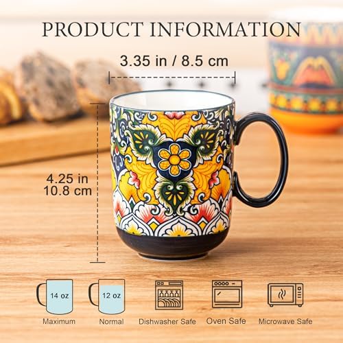 Henten Home Ceamic Coffee Mug Set of 6, 14 oz Latte Cup with Handle - Image 2