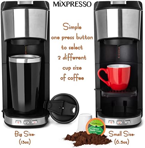 Mixpresso Coffee Maker Single Serve For Ground Coffee & Compatible With K Cup Pods, With 14oz Travel Mug & Reusable Filter For Home, Office & Camping, 30oz Removable Water Tank. - Image 2