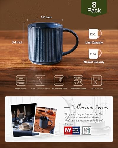 famiware Coffee Mug Set of 8, Star 12 oz Ceramic Mugs Cups Set with Handle - Image 3